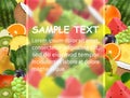 Template for your design. fruit background. frosted glass.