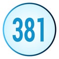 Number 381 symbol or logo with round frame in blue gradient color