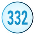 Number 332 symbol or logo with round frame in blue gradient color