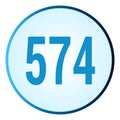 Number 574 symbol or logo with round frame in blue gradient color