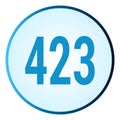 Number 423 symbol or logo with round frame in blue gradient color