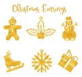 Templates of Christmas earrings made of golden foil