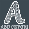 Templates for cutting out letters. Full English alphabet. May be used for laser cutting. Fancy lace letters. Font isolated dark b