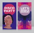 Templates for disco party with 80s style african american girl and geometric ornament