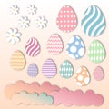 templates for easter holiday of eggs, flowers, clouds. vector set of easter elements Royalty Free Stock Photo