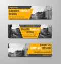 Templates of horizontal vector banners with diagonal orange elements and space for photos Royalty Free Stock Photo