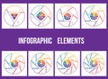 Templates infograpchic cyclic processes, step by step, colorful lines, pie chart with shadow for workflow, cycle processes,