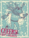 Templates for party poster, christmas deer drinking alcohol Royalty Free Stock Photo