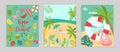 Templates summer travel set poster concept banner, pattern tropical hot relax flat vector illustration. Ocean rest