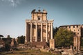 The Temple of Antoninus and Faustina is an ancient Roman temple in Rome, adapted to the catholic church of San Lorenzo in Miranda Royalty Free Stock Photo