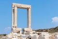 Temple of Apollo ancient ruins in Naxos island, Cyclades, Greece. Famous landmark of Portara in Chora Town. Royalty Free Stock Photo