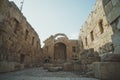 Temple of Artemis in the ancient Roman city of Gerasa preset-day Jerash, Jordan. High columns of the Roman era against the blue Royalty Free Stock Photo