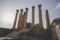 Temple of Artemis in the ancient Roman city of Gerasa preset-day Jerash, Jordan. High columns of the Roman era against the blue Royalty Free Stock Photo