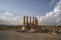 Temple of Artemis in the ancient Roman city of Gerasa preset-day Jerash, Jordan. High columns of the Roman era against the blue Royalty Free Stock Photo