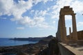 The Temple of Athena Lindia was a sanctuary on the Acropolis in Lindos, dedicated to the goddess Athena. Royalty Free Stock Photo