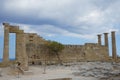 The Temple of Athena Lindia was a sanctuary on the Acropolis in Lindos, dedicated to the goddess Athena. Rhodes Royalty Free Stock Photo