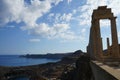 The Temple of Athena Lindia was a sanctuary on the Acropolis in Lindos, dedicated to the goddess Athena. Rhodes Island Royalty Free Stock Photo