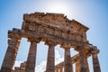 Temple of Athena in Paestum, Italy known as Temple of Ceres Architrave, Frieze and Cornice Royalty Free Stock Photo