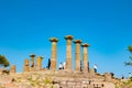 Temple of Athena and tourists in Assos ancient city ruins in Canakkale