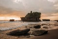 Tanah Lot Temple. Tanah Lot water temple in Bali during sunset. Famous hindu temple main Bali landmark. Indonesia Royalty Free Stock Photo