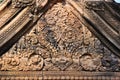 Indra carving in Temple Banteay Srei, Angkor Royalty Free Stock Photo