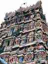 Tower of a Shiva temple with beautiful sculptures in Tamil nadu