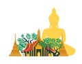 Wat Phra Keo temple with Buddha and bodhi trees in Thailand.