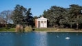 Temple building overlooking the lake at Gunnersbury Park in Ealing, west London, UK