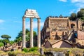 Temple of Castor and Pollux, Italian: Tempio dei Dioscuri. Ancient ruins of Roman Forum, Rome, Italy Royalty Free Stock Photo