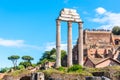 Temple of Castor and Pollux, Italian: Tempio dei Dioscuri. Ancient ruins of Roman Forum, Rome, Italy Royalty Free Stock Photo