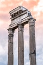 Temple of Castor and Pollux, Italian: Tempio dei Dioscuri. Ancient ruins of Roman Forum, Rome, Italy. Detailed view Royalty Free Stock Photo