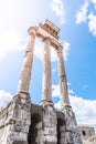 Temple of Castor and Pollux, Italian: Tempio dei Dioscuri. Ancient ruins of Roman Forum, Rome, Italy Royalty Free Stock Photo