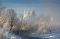 Temple, cathedral, cross, Orthodoxy, icons, dome, winter, snow Royalty Free Stock Photo