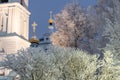 Temple, cathedral, cross, Orthodoxy, icons, dome, winter, snow Royalty Free Stock Photo