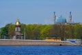 Temple-chapel of the Trinity Zhivonachalnaya and Cathedral mosque in St. Petersburg, Russia Royalty Free Stock Photo