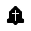 Temple church bell symbol with religion cross. Vector logo and icon.