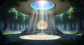 Mystical Temple in Forest with Light Beams and Circular Architecture Royalty Free Stock Photo