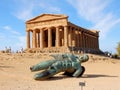 Temple of Concordia with bronze Icarus statue - Agrigento - Sicily Royalty Free Stock Photo