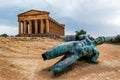 The Temple of Concordia and bronze statue of Icarus in Agrigento Royalty Free Stock Photo