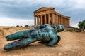 The Temple of Concordia and bronze statue of Icarus in Agrigento Royalty Free Stock Photo