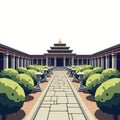 Temple Courtyard Symmetrical Vector Art Royalty Free Stock Photo