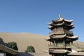 Temple in Crescent lake, Mingsha Shan Royalty Free Stock Photo