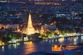 Temple of Dawn with Chao Phraya River at night in Bangkok City Royalty Free Stock Photo