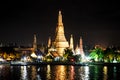 Temple of dawn during night time, scenery at the Chao Phraya Riv