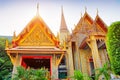 Temple of the Emerald Buddha at sunset, Thailand, Bangkok, Wat Phra Kaew. The royal grand palace Royalty Free Stock Photo