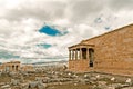 Temple Erechtheion with the famous porch of the caryatids instead of columns in the Acropolis