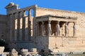 The Temple of Erechtheion's famous porch with 6 caryatids in the Acropolis. Royalty Free Stock Photo