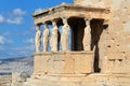 The Temple of Erechtheion's famous porch with 6 caryatids in the Acropolis. Royalty Free Stock Photo