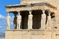 The Temple of Erechtheion's famous porch with 6 caryatids in the Acropolis. Royalty Free Stock Photo