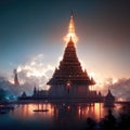 Temple in the evening, Wat Arun, Bangkok, Thailand AI Generated Royalty Free Stock Photo